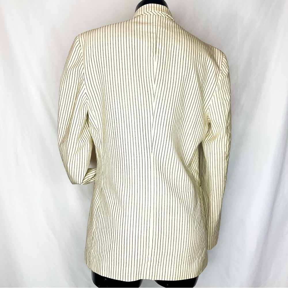 United Colors of Benetton Wool Blazer 42 Cream Stripe 90s - Picture 5 of 12